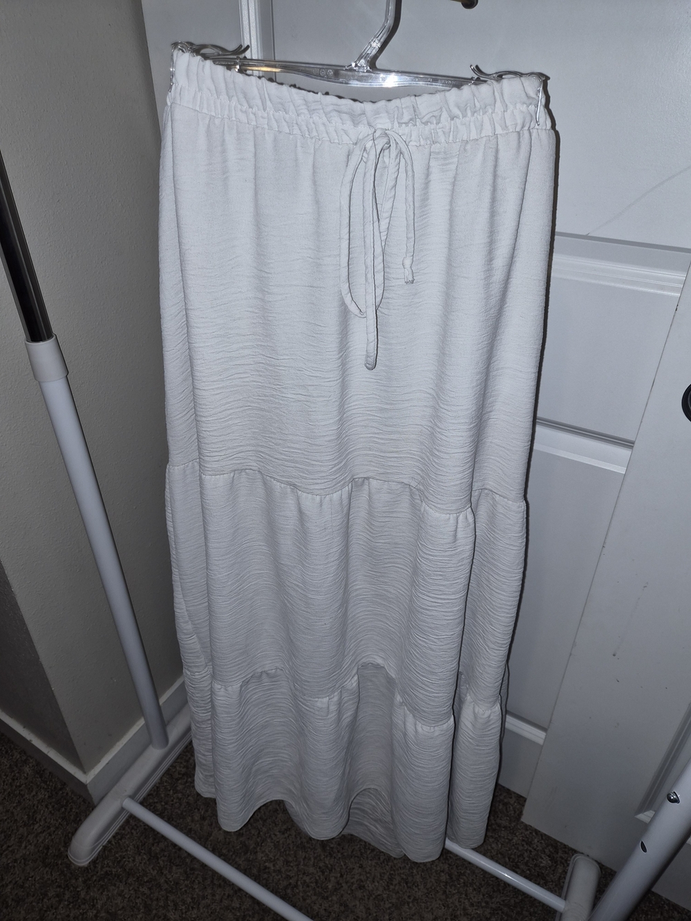 See You Monday Ivory Tiered Drawstring Maxi Skirt